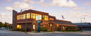 Exterior shot of mBank's headquarters in Manistique, Mich.